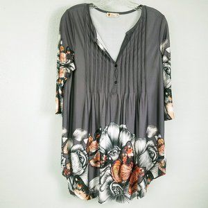 Women's Silver Butterfly Pleated Blouse Shirt Top